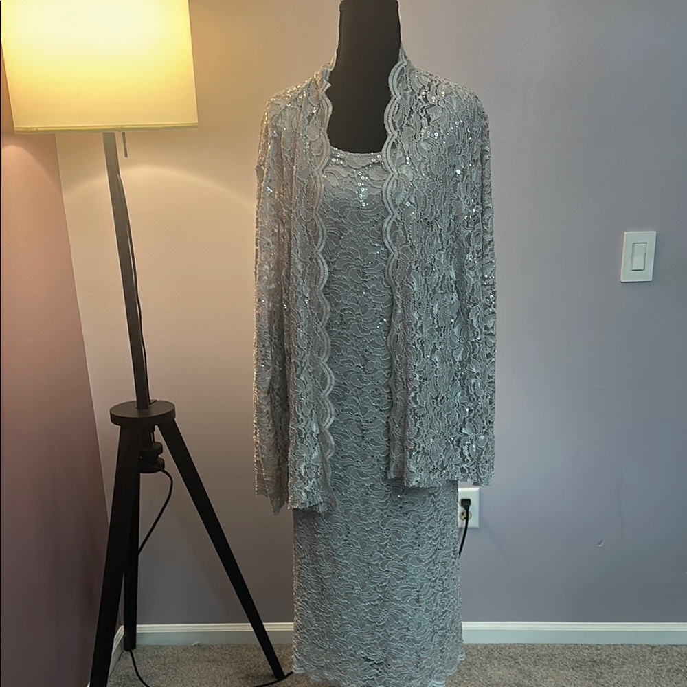 Catherines Silver Lace Mother of the Bride Dress